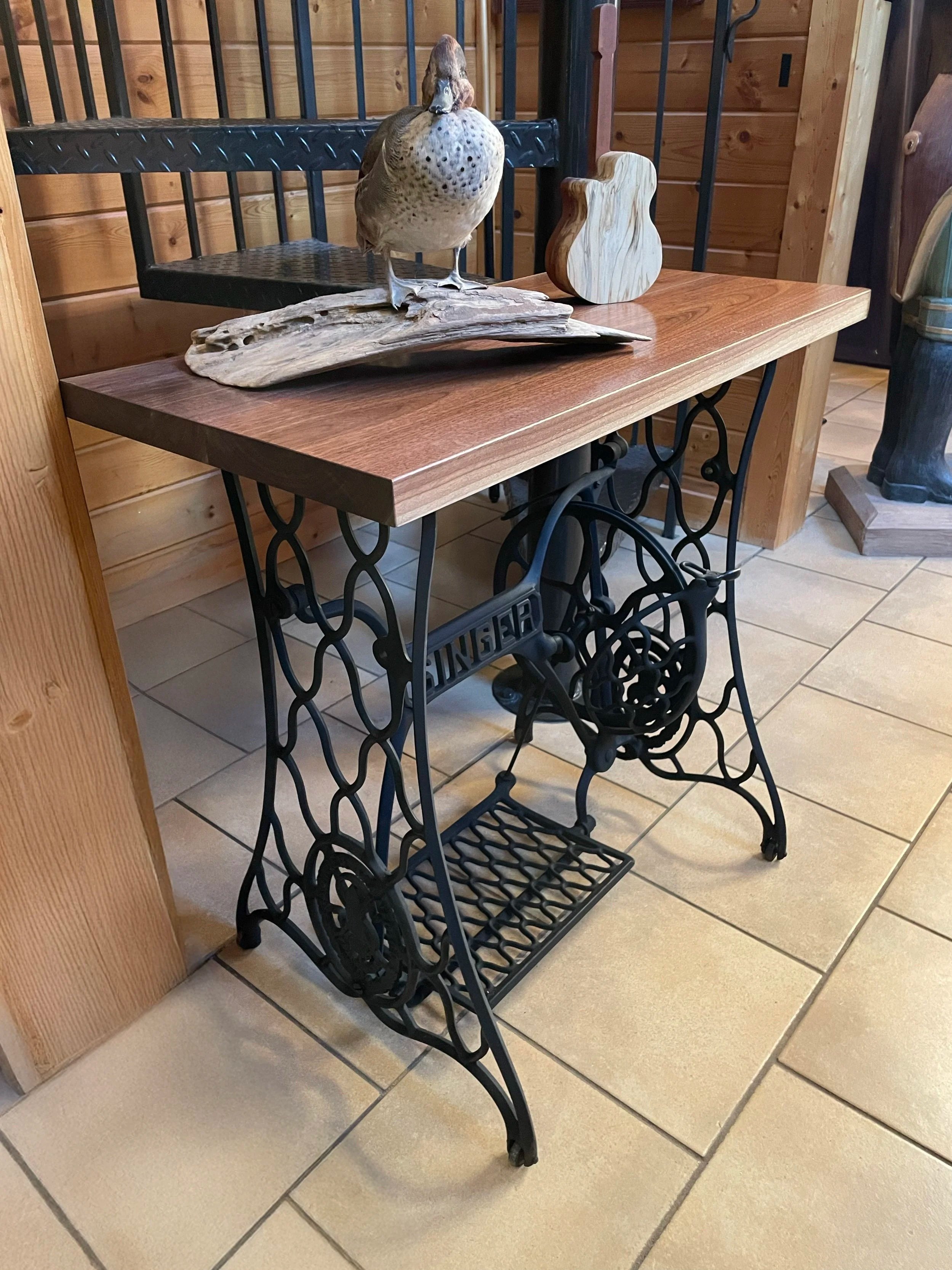 Antique Singer table with solid Walnut top