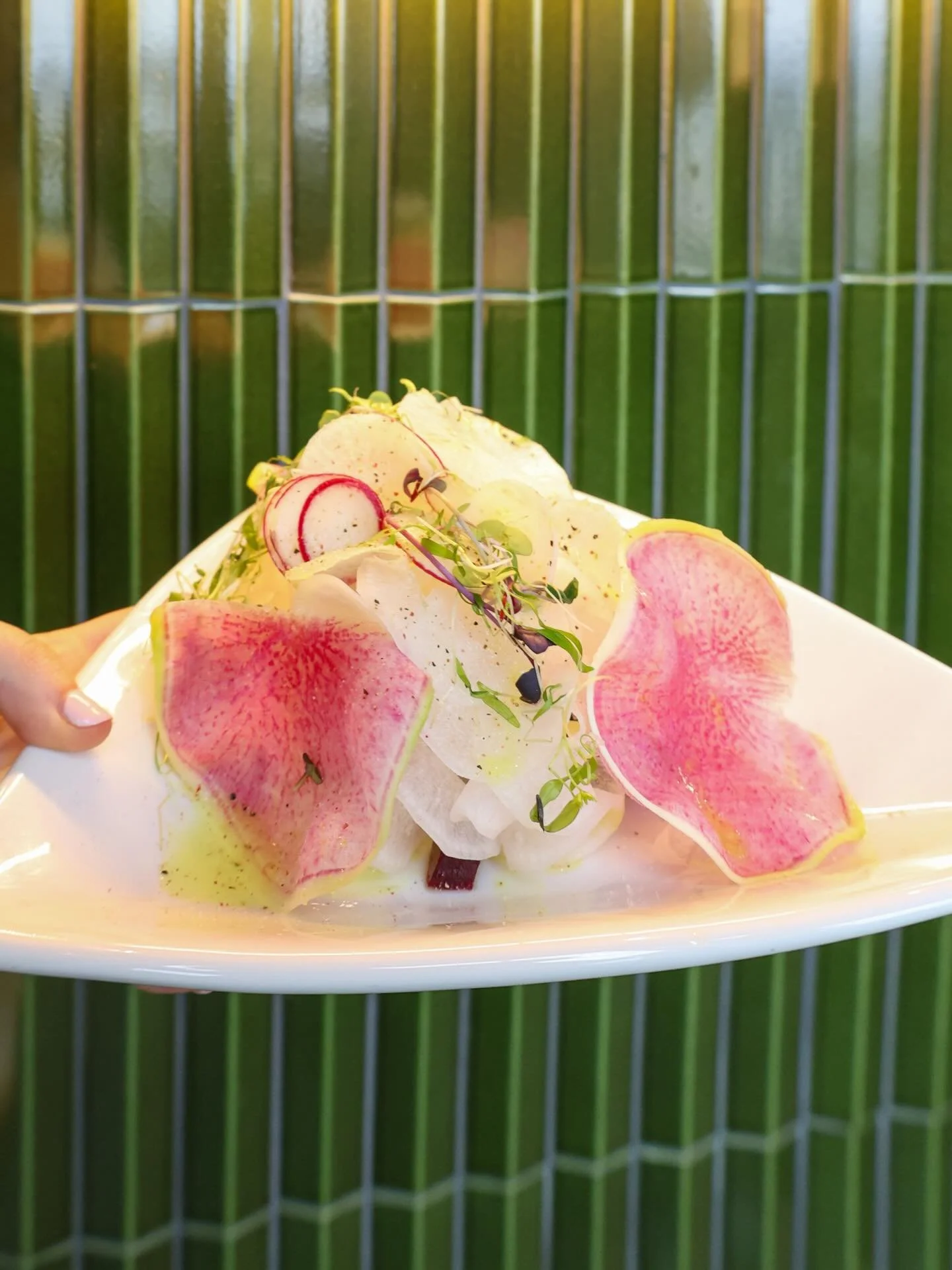 A fresh start to your week is waiting.🥗 

One look. That&rsquo;s all it takes... as they say the eyes eat first. 

Our Radish Crudo Salad turns heads before it even hits the table. Featuring: watermelon radish, red radish, daikon, beet salad, &amp; 