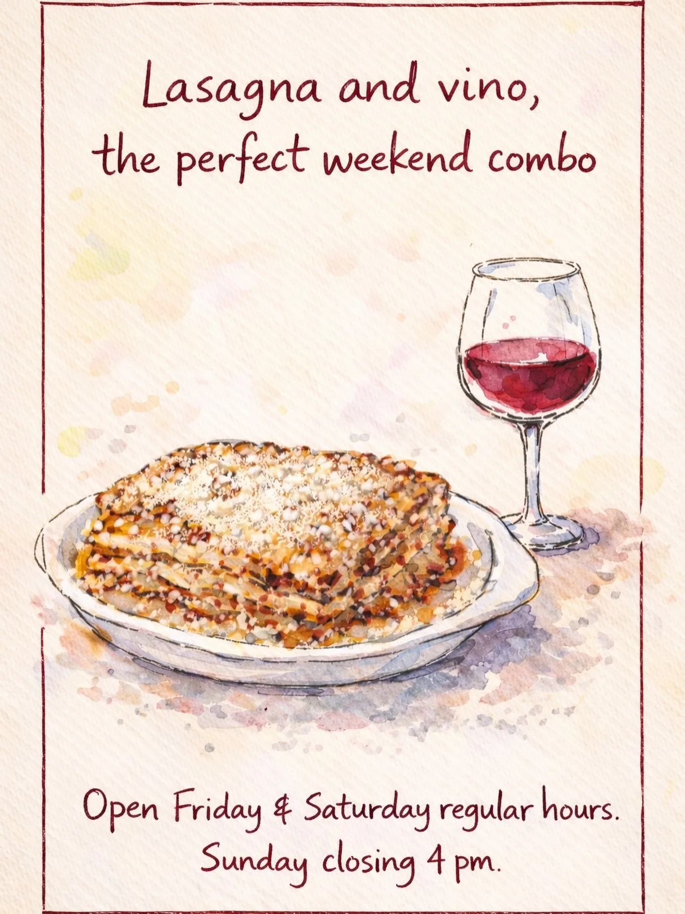 Easter weekend is here 🐣 Walk in and enjoy our $15 lasagna! 

Please note: Sunday we&rsquo;ll be closing at 4pm to spend time with our families