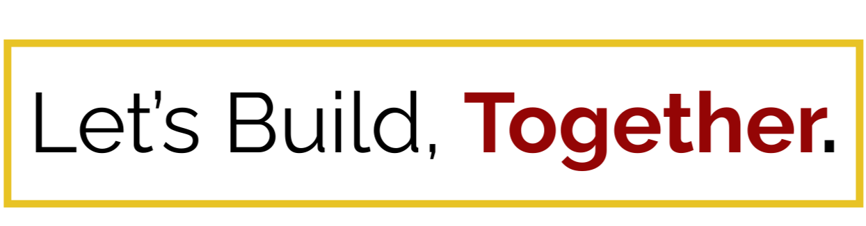 Black rectangular banner with gold border and multicolored text, including the words "Together."