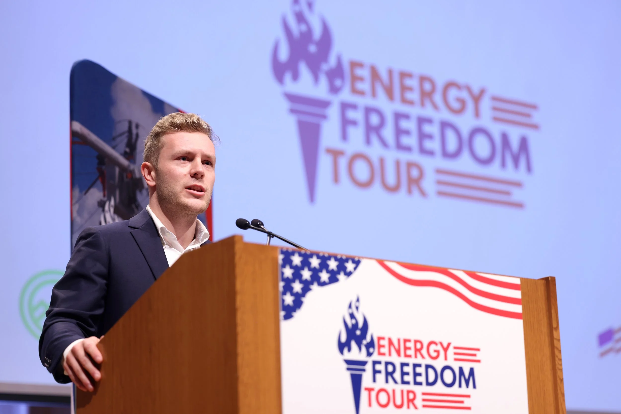 American Conservation Coalition (ACC) President Chris Barnard speaks at podium during ACC's "Energy Freedom Tour."