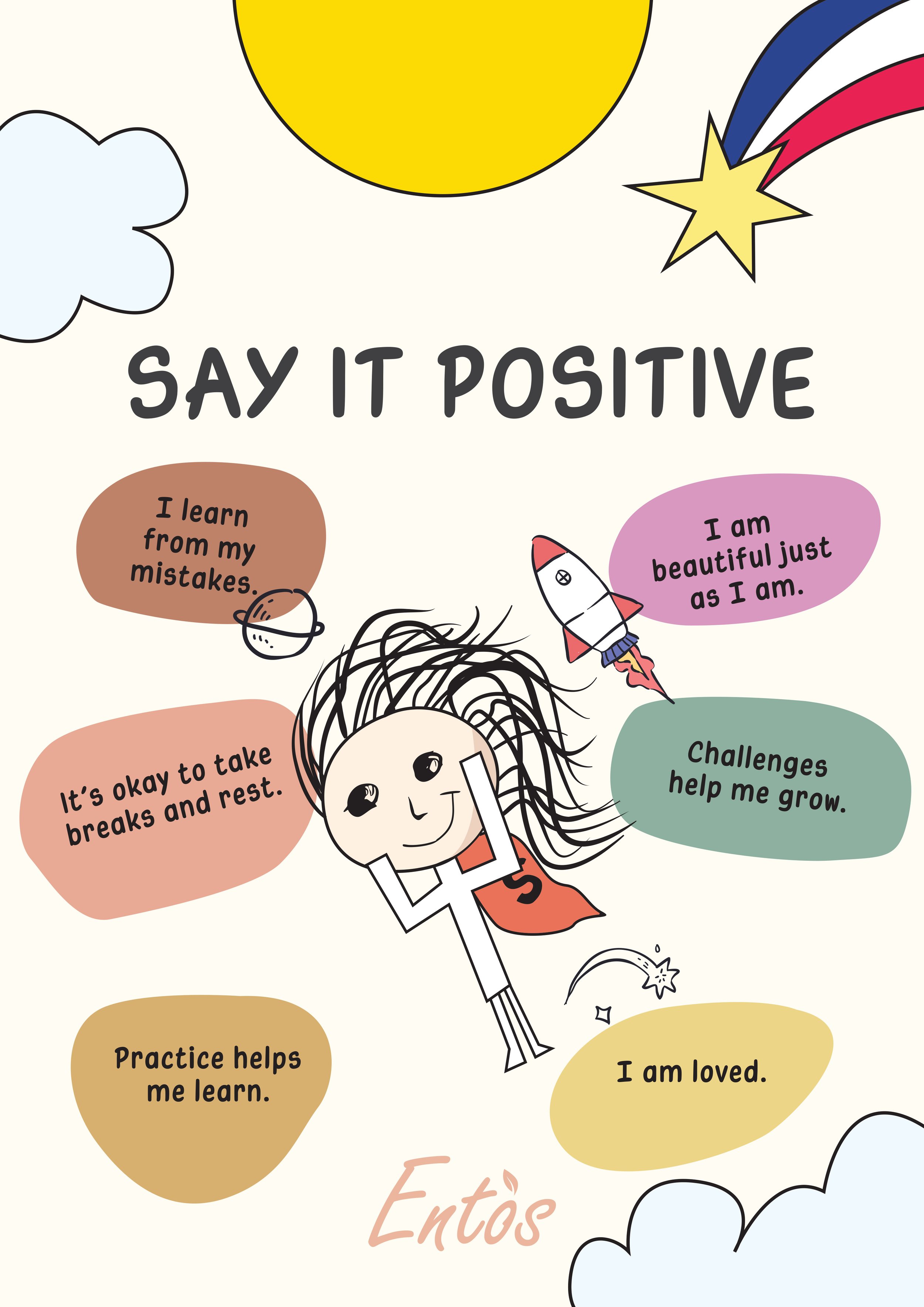 Ψηφιακές παιδικές αφίσες με θετικές δηλώσεις με τους ήρωες Entos (& στα Αγγλικά)