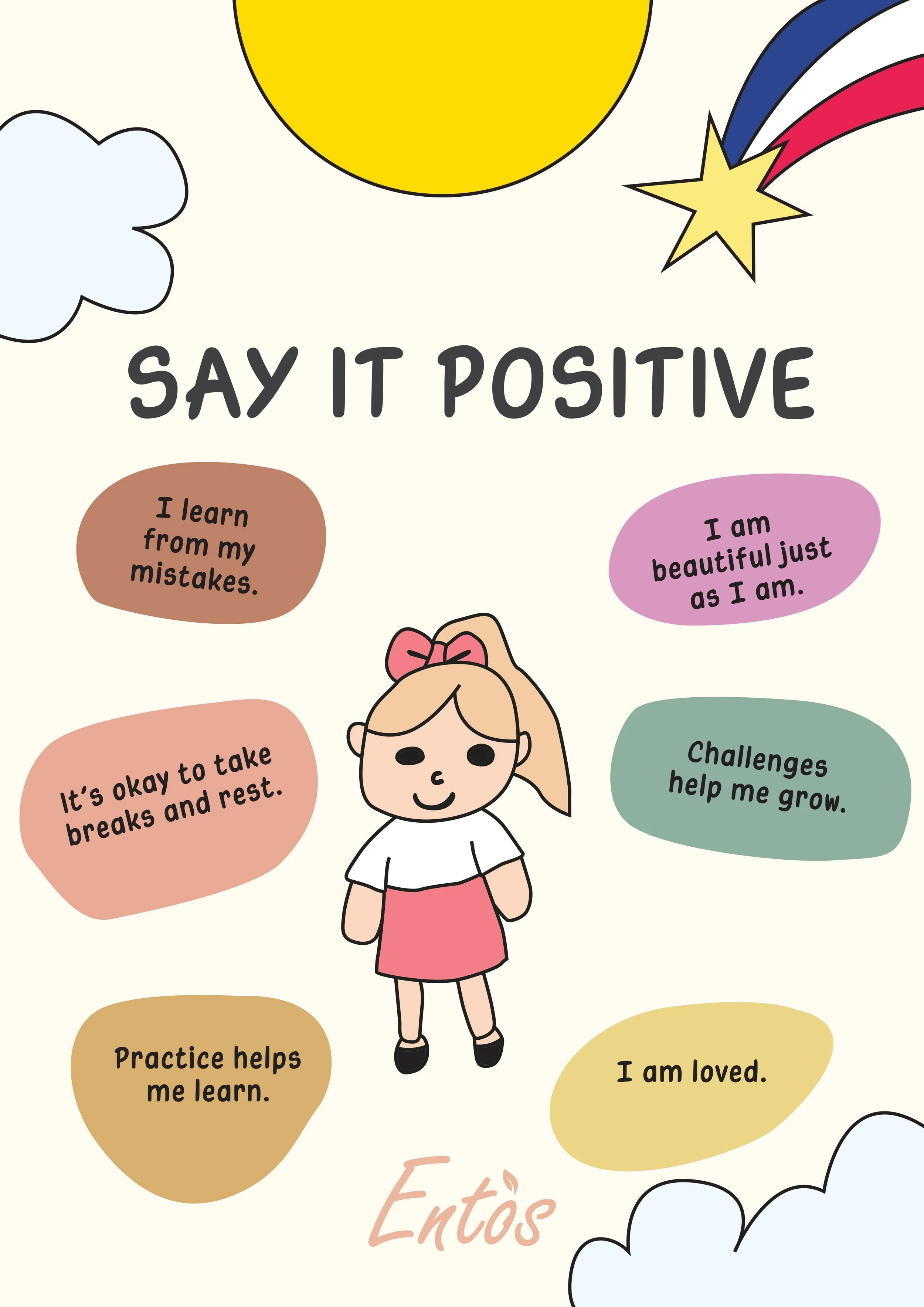 Digital kids posters with positive affirmations
