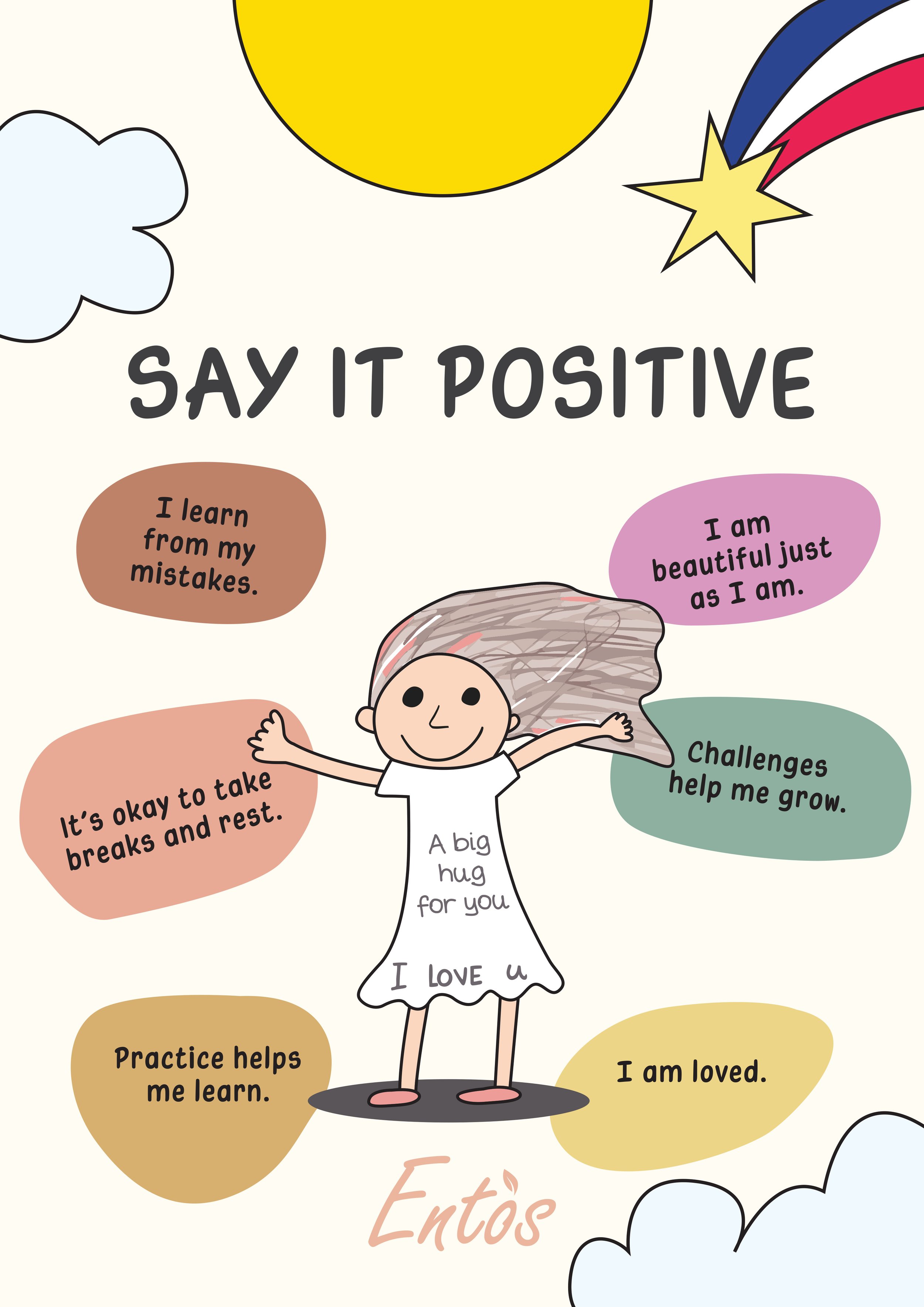 Digital kids posters with positive affirmations