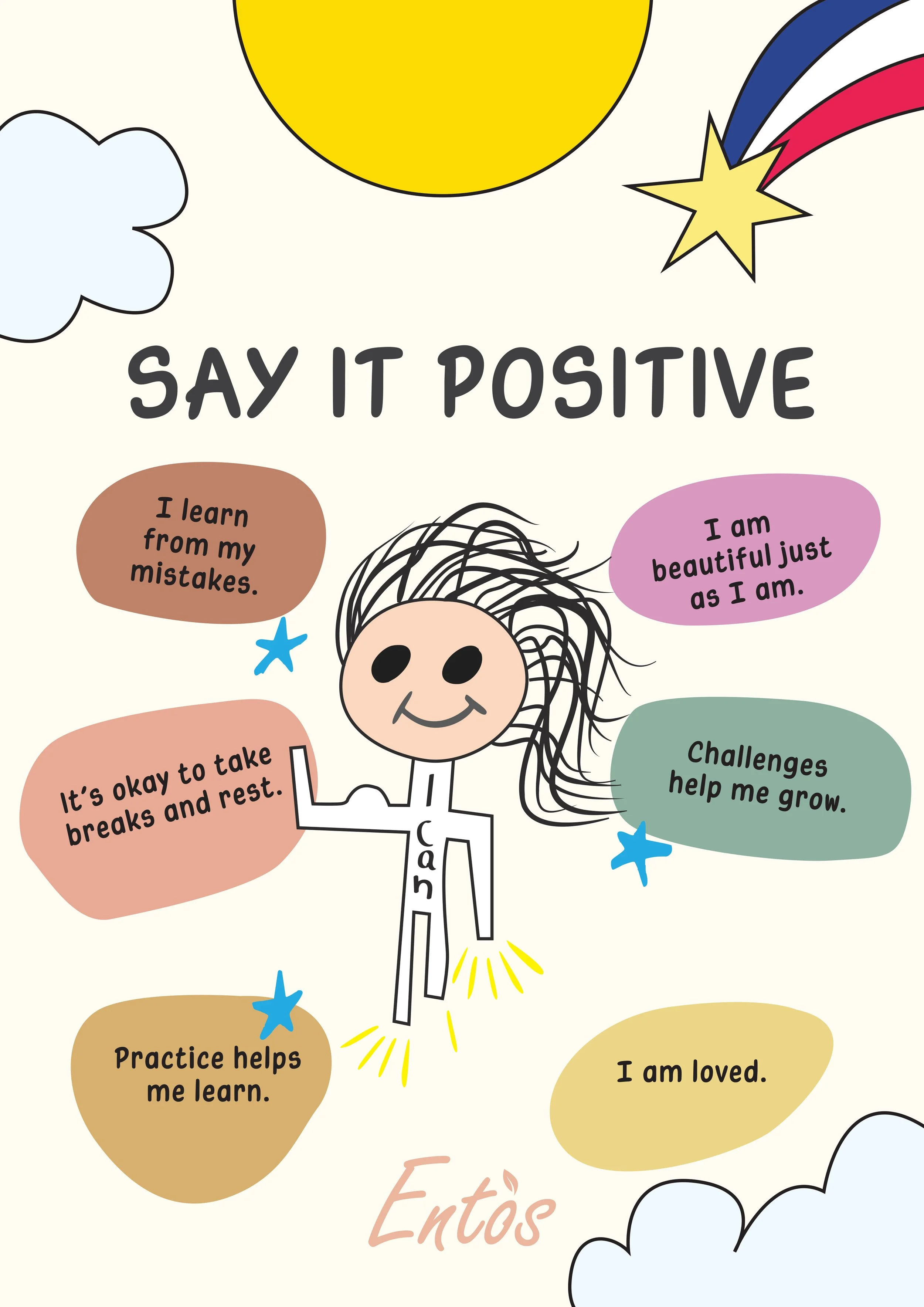 Digital kids posters with positive affirmations