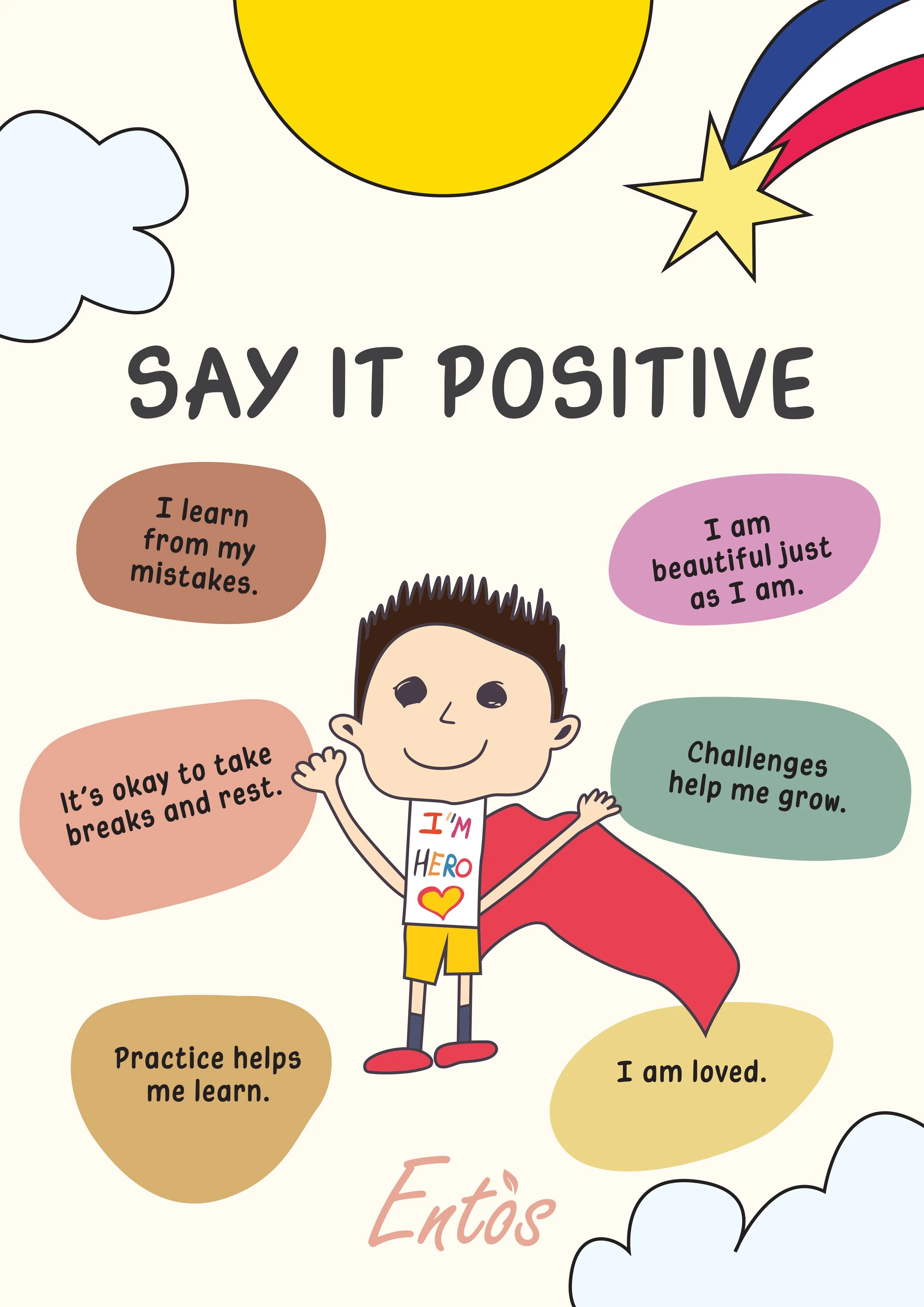 Ψηφιακές παιδικές αφίσες με θετικές δηλώσεις με τους ήρωες Entos (& στα Αγγλικά)