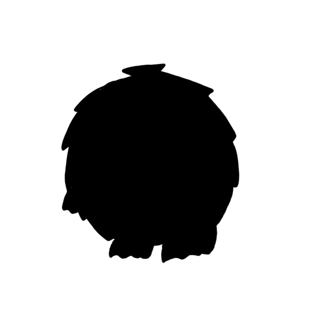 Silhouette of a fluffy, round animal, possibly a hedgehog or a small mammal, with a slightly pointed face and short legs, set against a plain white background.