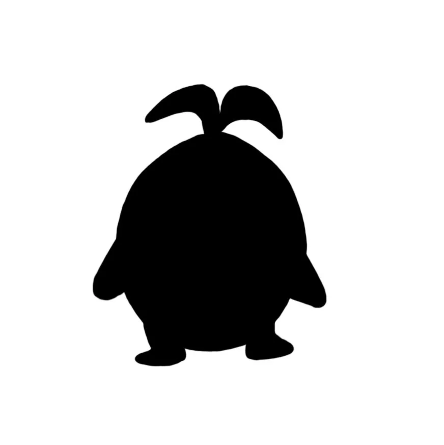 Silhouette of a cute bunny with long ears and a flower on its head.