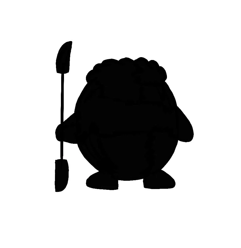 A silhouette of a cartoon penguin holding an oar.