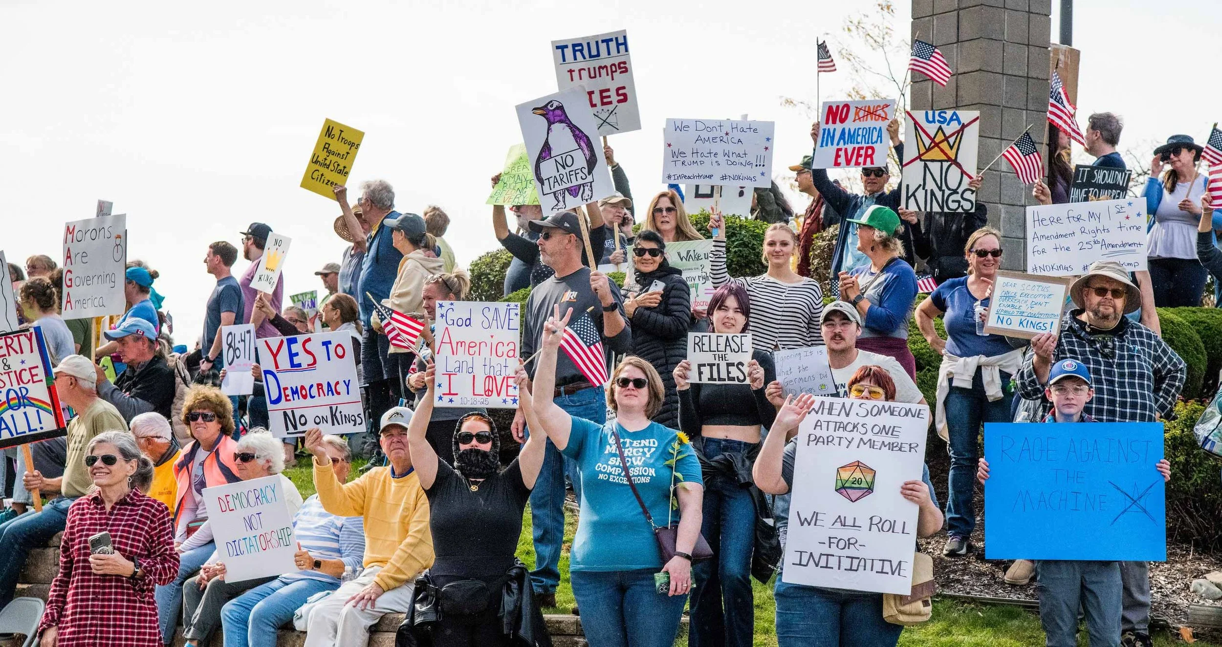 Protestors holding signs