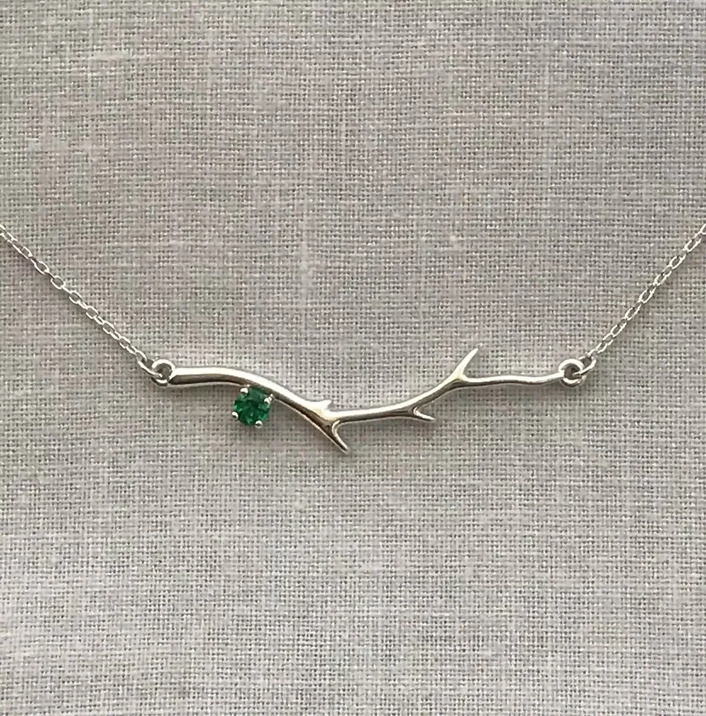 Sterling Silver Branch Necklace with Lab-created Emerald