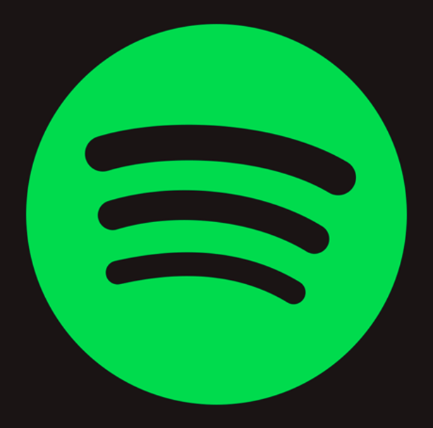 Green Spotify logo with black background.