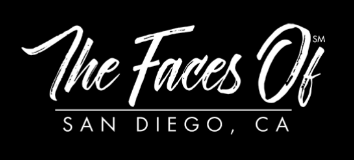 Logo for 'The Faces Of' organization in San Diego, California, with stylized text