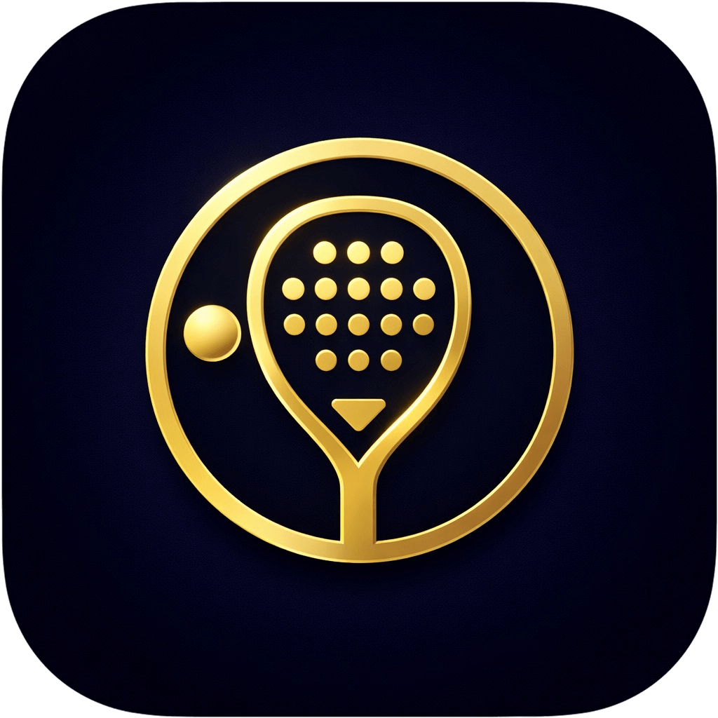 Gold PadLX Logo of a padel racket and ball on a dark background.