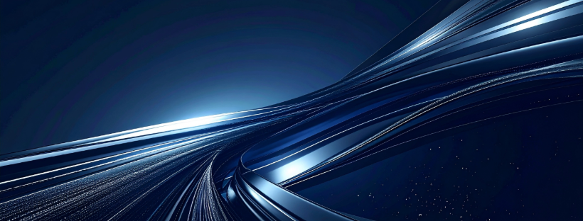 Abstract digital artwork with flowing blue and white lines and streaks on a dark background.