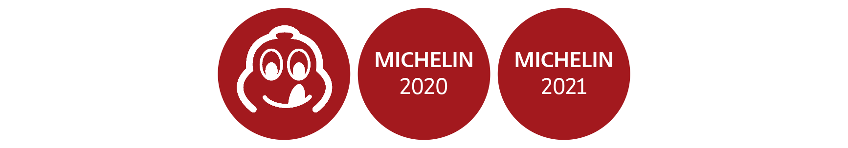 Michelin guide logo with a smiling mascot face, indicating the Michelin Guide for the years 2020 and 2021.