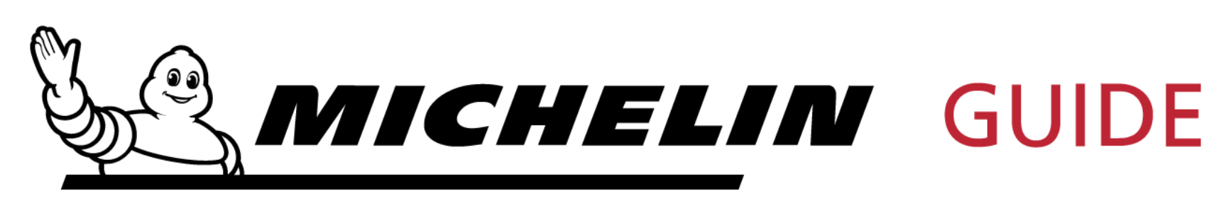 Michelin Guide logo with the Michelin mascot waving.