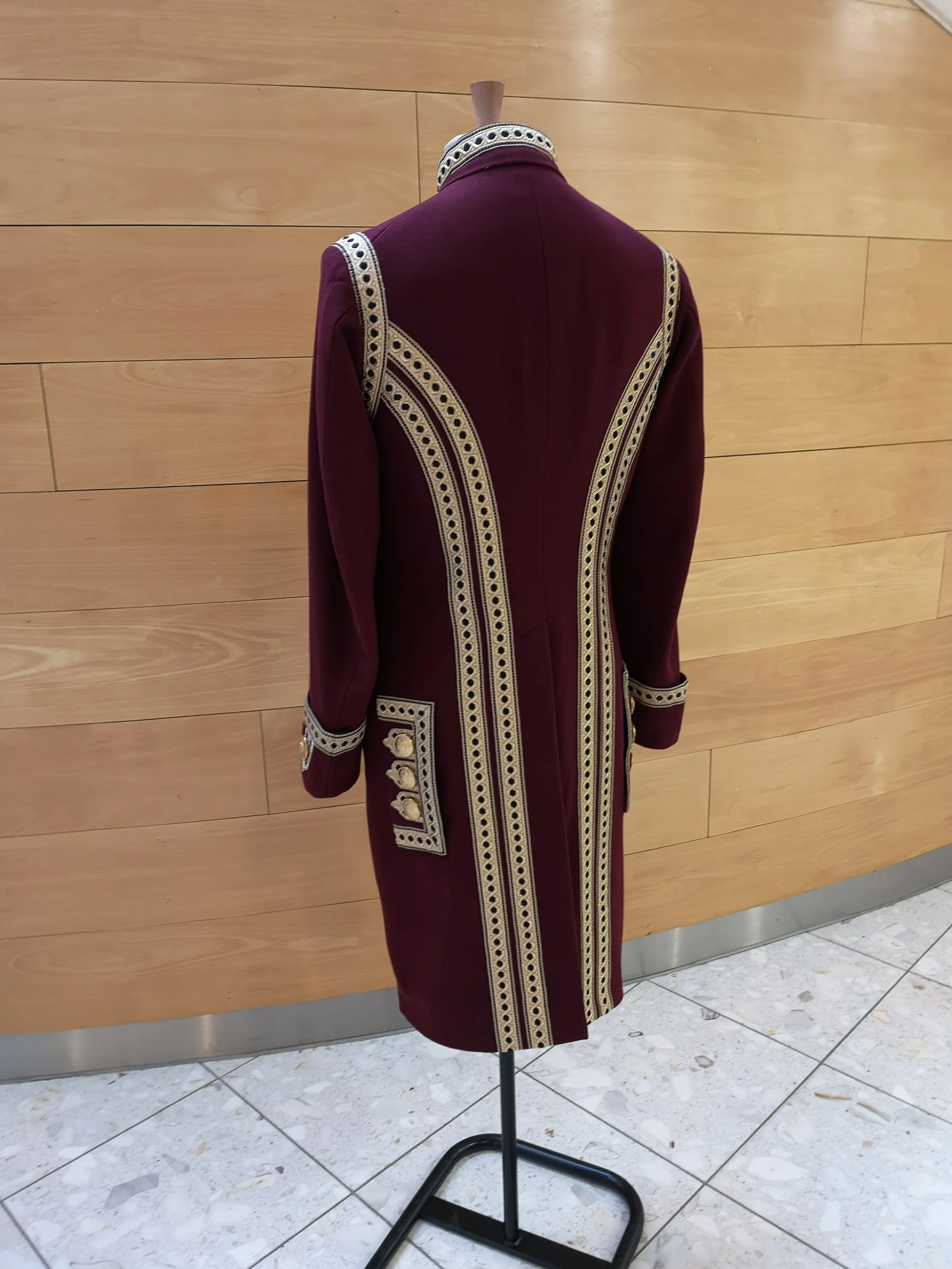 Part of the tailoring team to make Lady Danbury's household staff livery. Braiding and finishing. Bridgerton, 2020