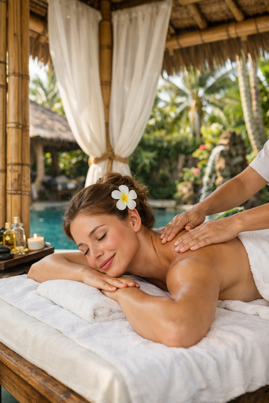 woman getting massage wellness resort lush