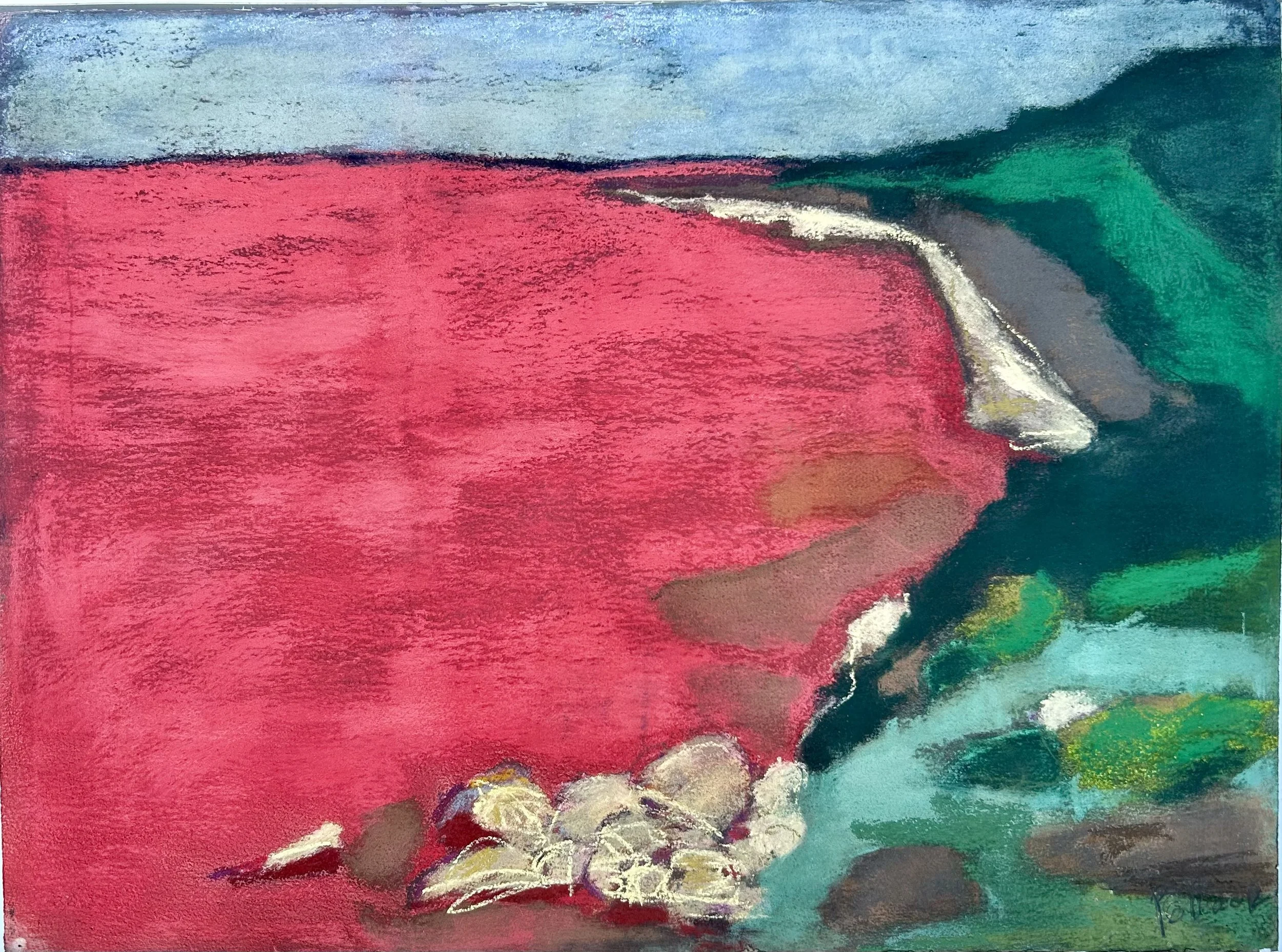 Fort Pond Bay- The Landing at Sunset; pastel on watercolor paper; 28"H x 35.5"W framed