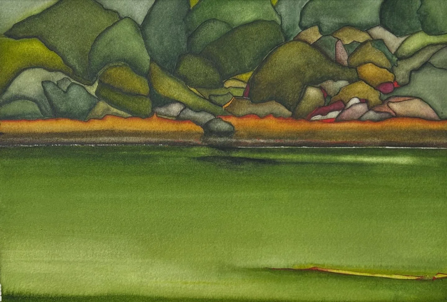 Lazy Point Road #7; watercolor on paper; 13 1/4&rdquo;H x 17 1/4&rdquo; W;