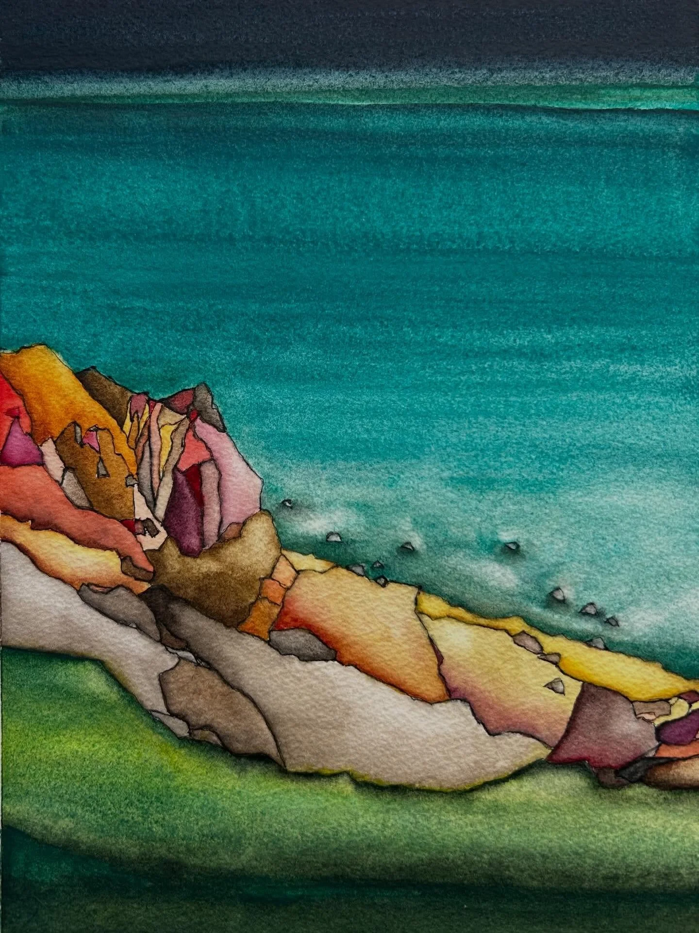 Montauk Cliffs; watercolor on paper; 16&rdquo; x 13&rdquo; framed
