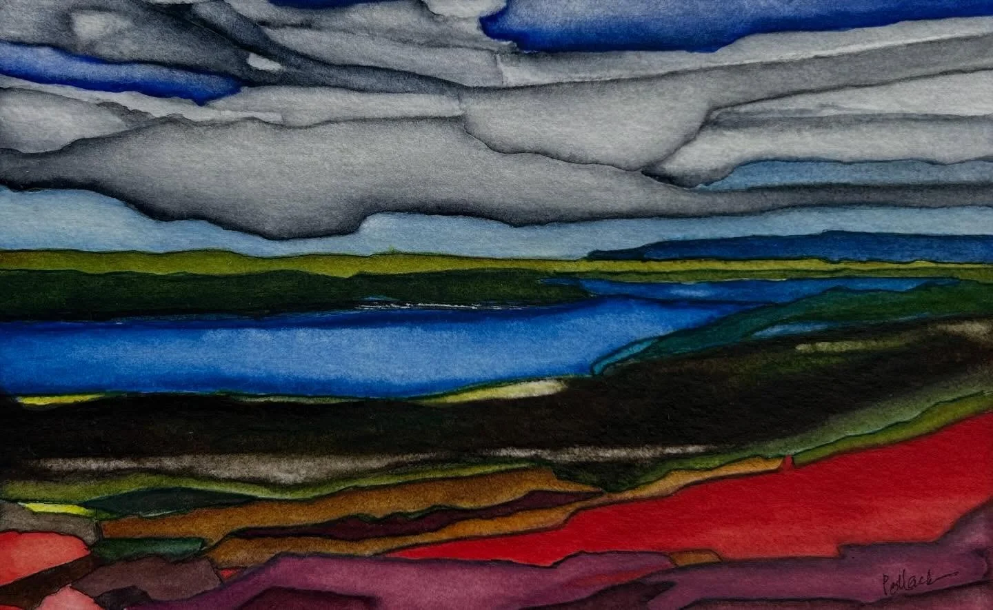 Shore Road, Amagansett; watercolor on paper; 9&rdquo; H x 12&rdquo;W