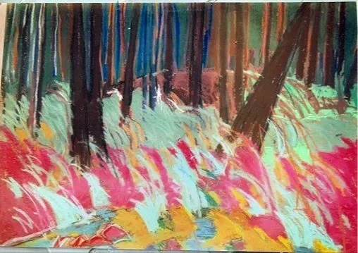 Pink Ferns; pastel on paper; 31” H X 38” W framed
