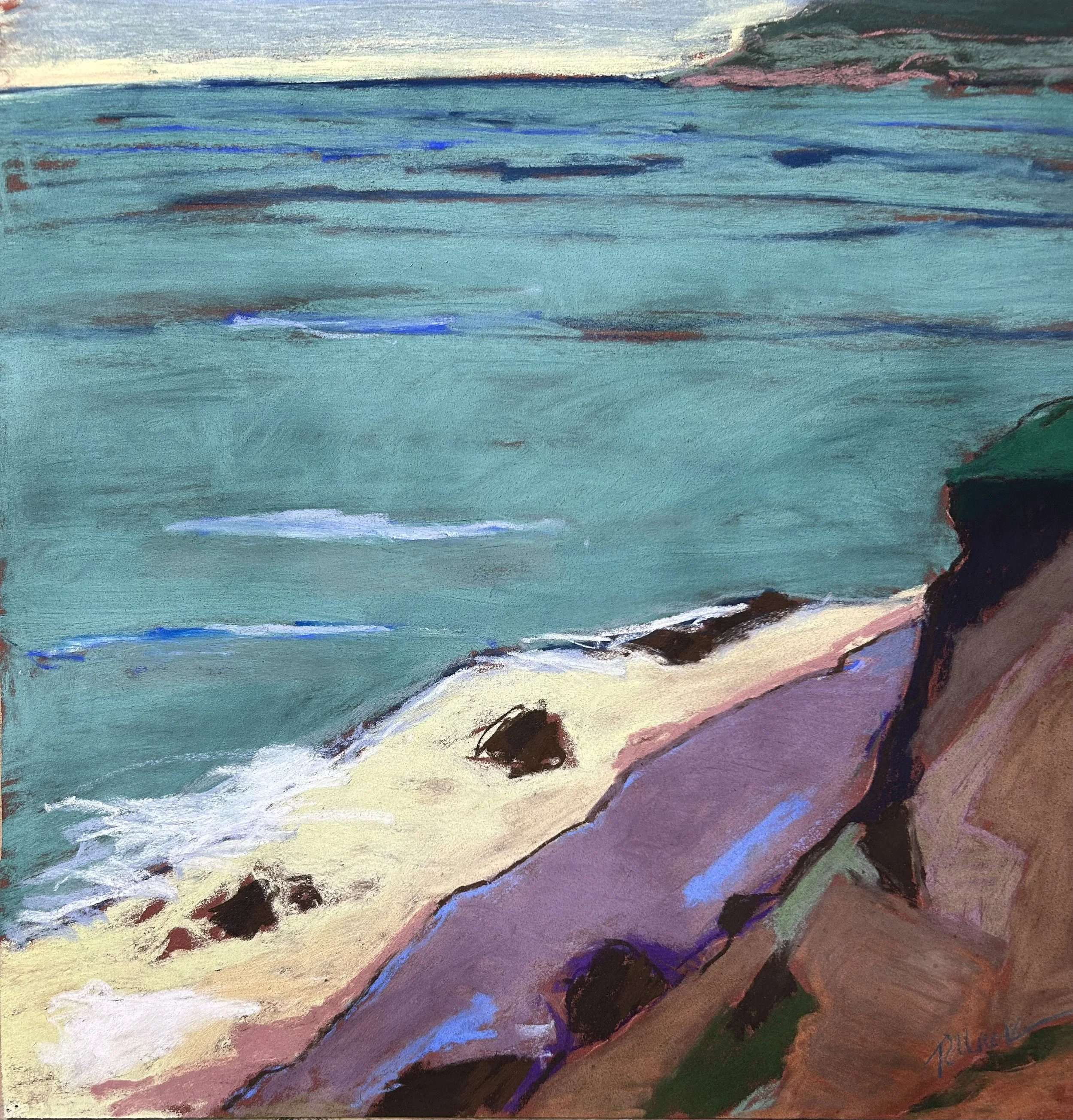 Montauk Cliffs at Camp Hero; pastel on paper; 27"x27" framed