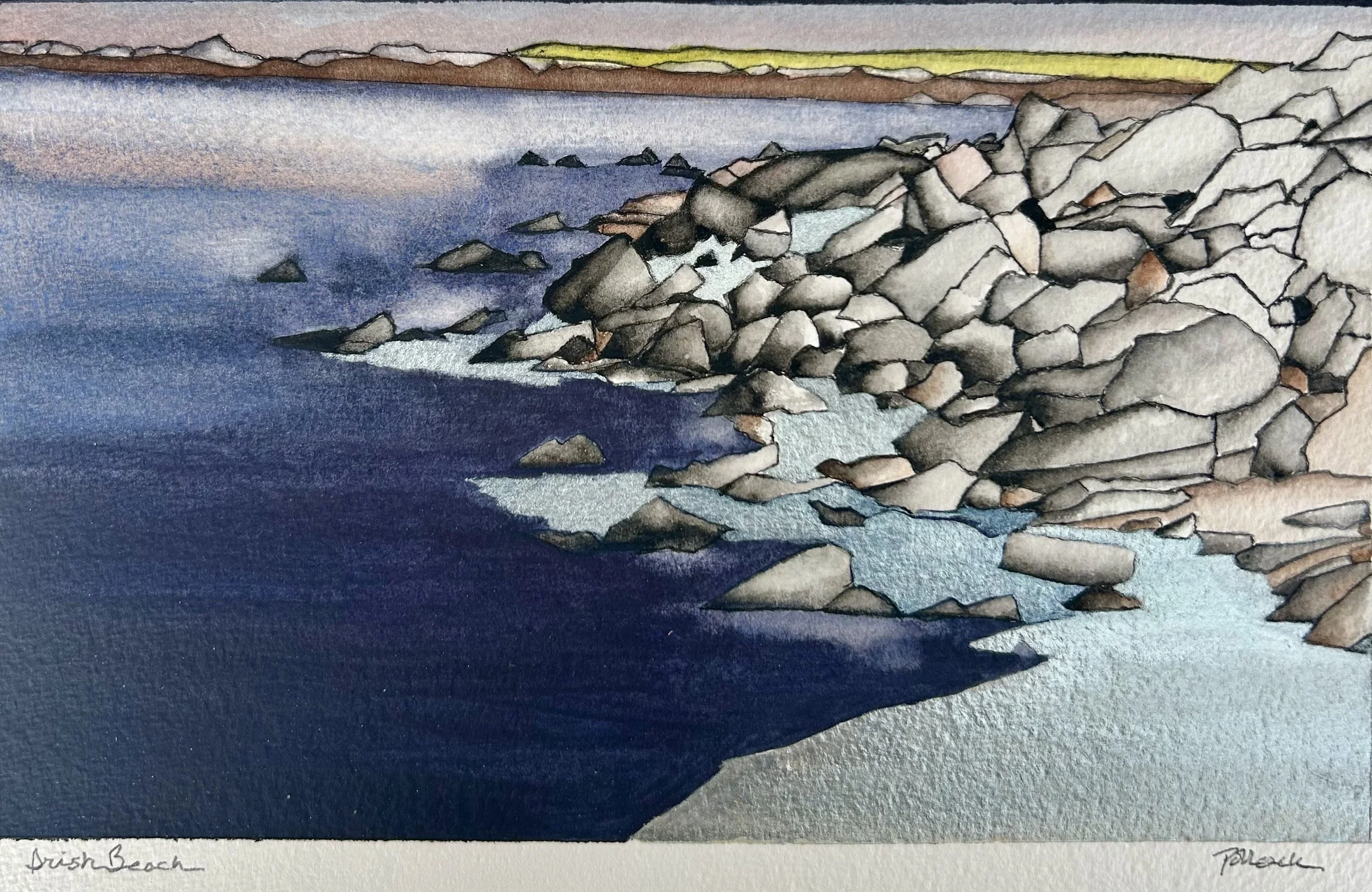 Irish Beach; watercolor on paper; 11.5"H x 15.5"W (framed)