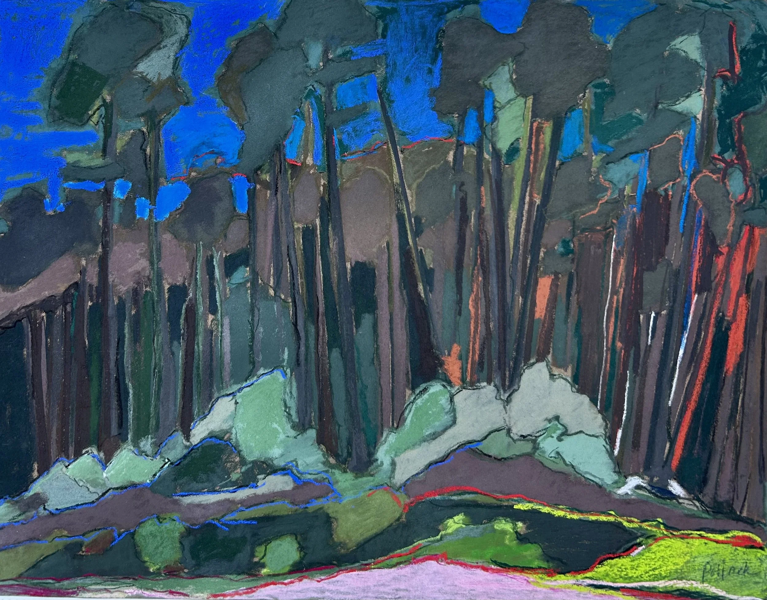 Backwoods, Springs; pastel on watercolor paper; 25"H x 31"W