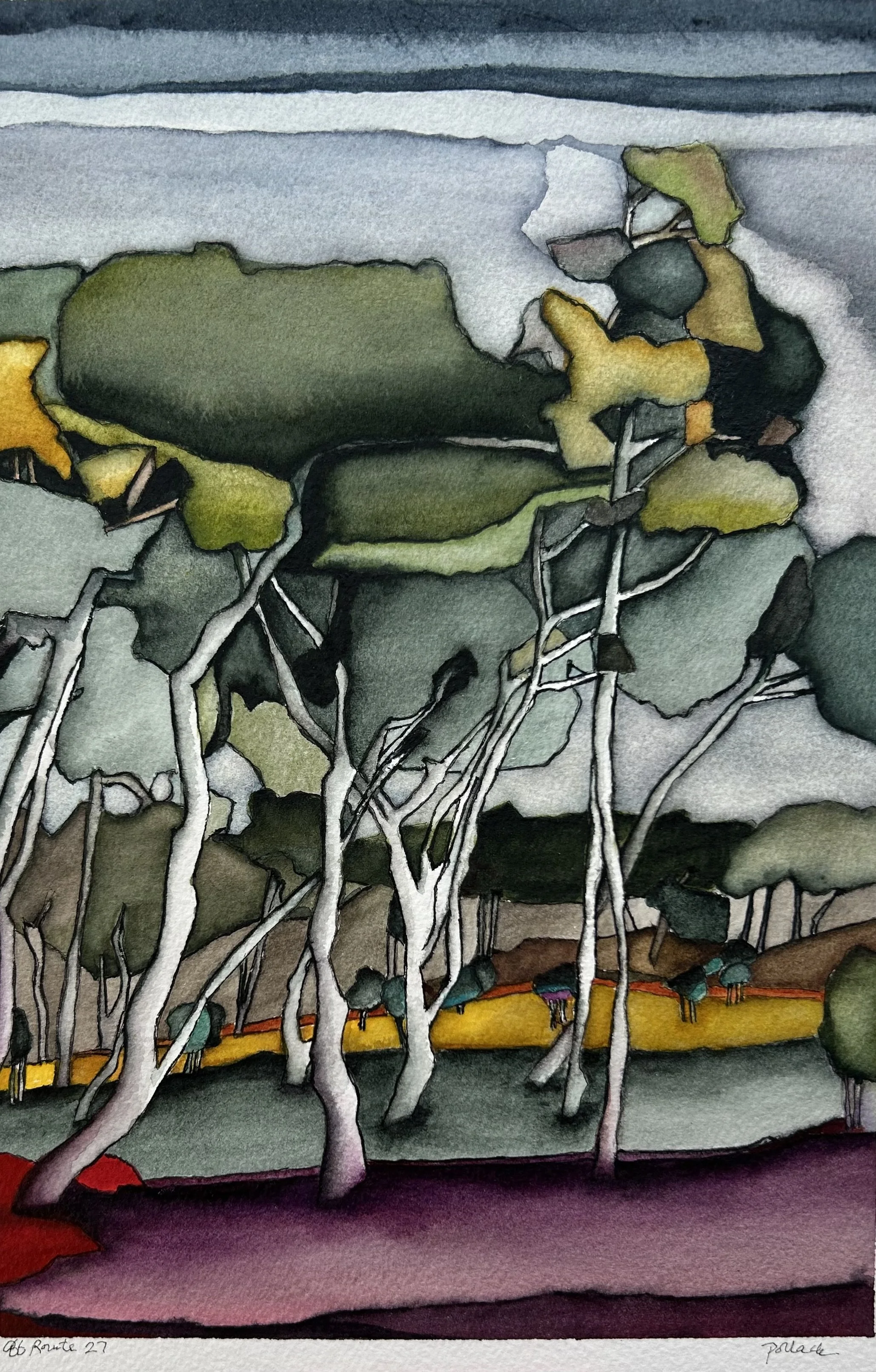 Navy Road; watercolor on paper; 20"H x 16"W framed