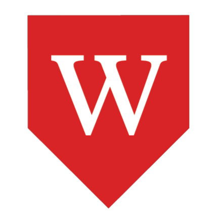 A logo with a red shield containing a large white letter 'W' in the center.