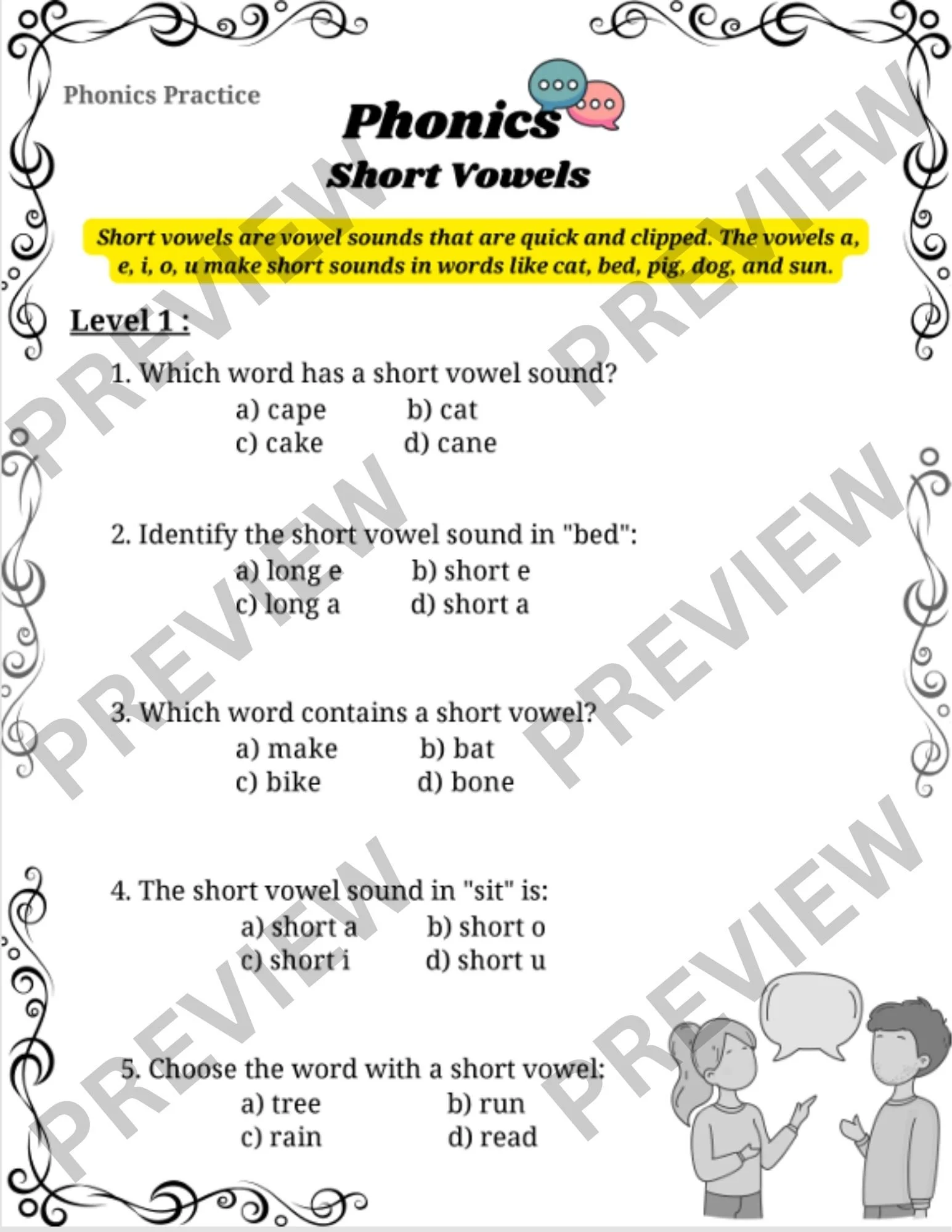 Short Vowels Phonics Worksheet - Spelling Practice
