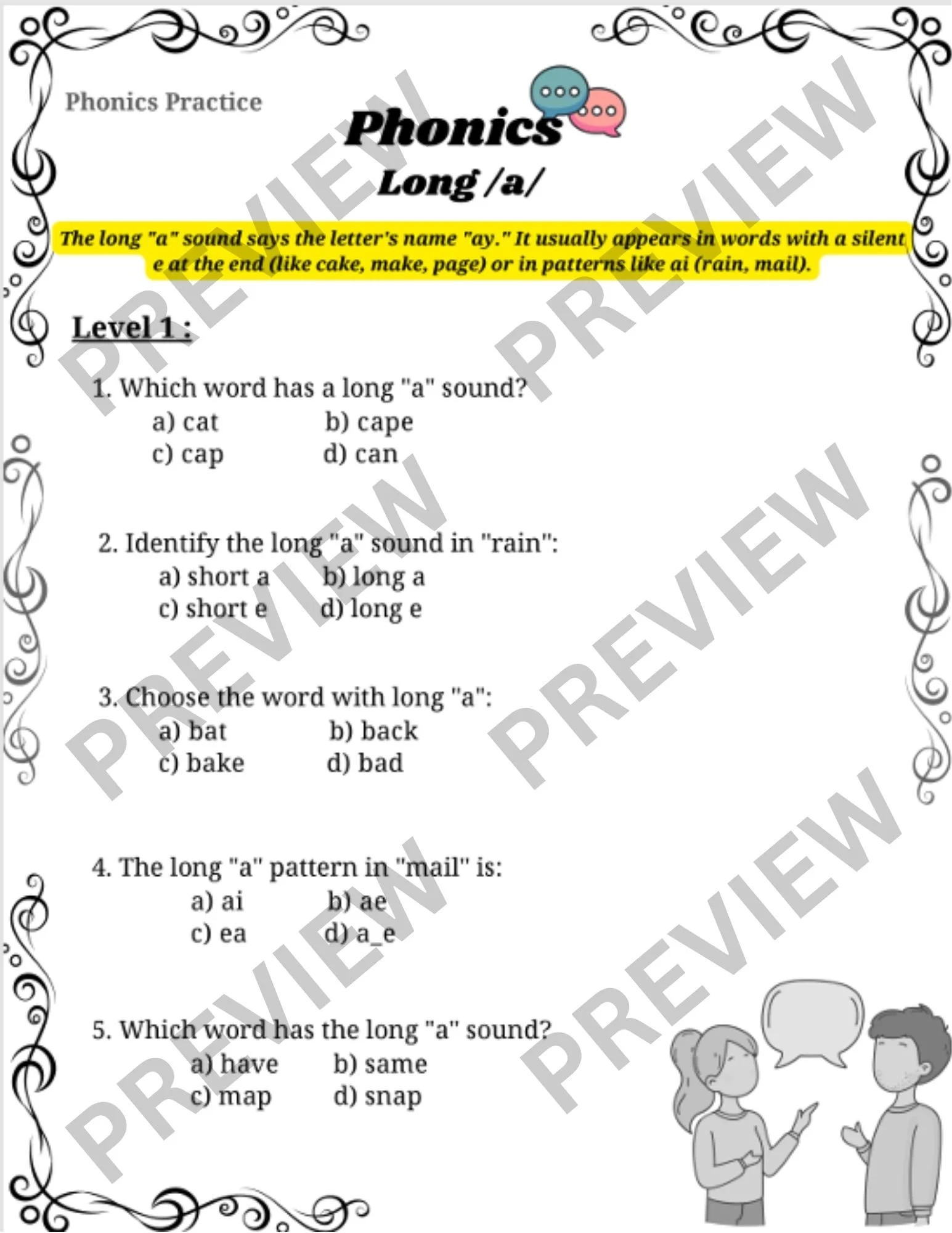 Long 'a' Phonics Worksheet - Spelling Practice