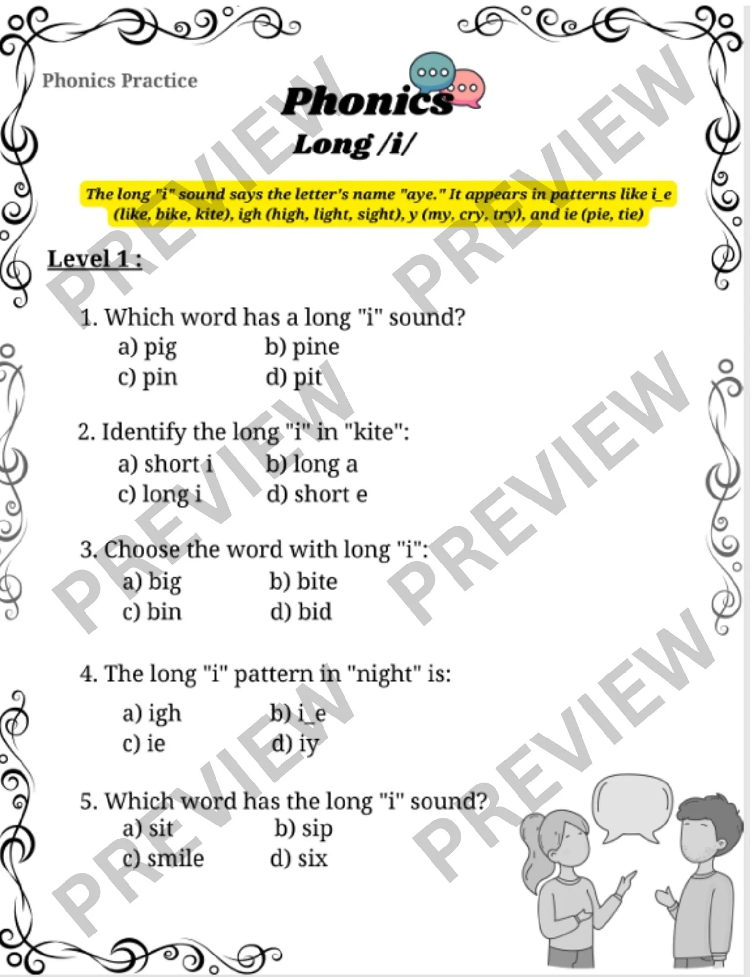 Long 'i' Phonics Worksheet - Spelling Practice