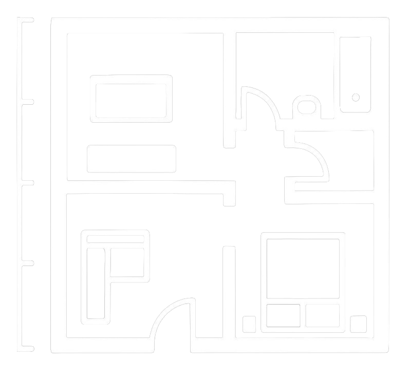 Floor plan of an apartment showing rooms including a bedroom, bathroom, kitchen, living room, and a small hallway.