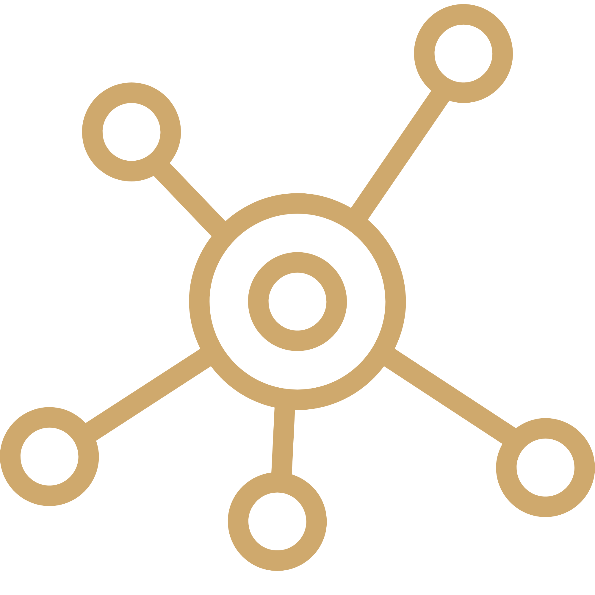 Stylized organizational chart with interconnected circles and lines in beige color.