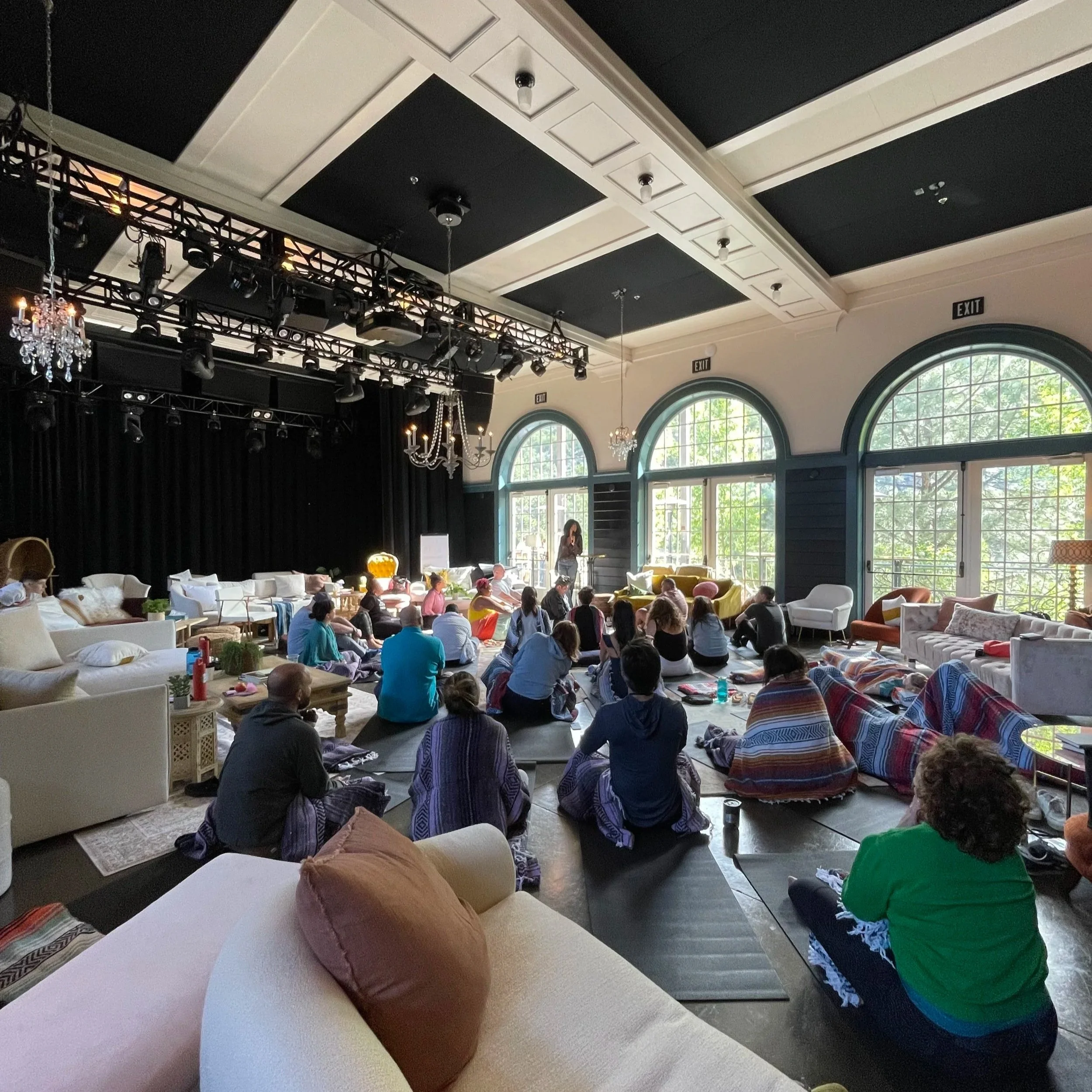 Indoor group yoga and meditation session for mission-driven organizations in Nevada – trauma-informed wellness program facilitated by ALIGN Agency