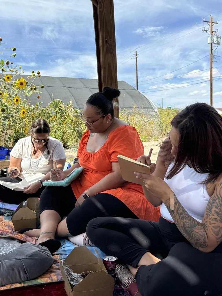 Outdoor creative wellness workshop for mission-driven organizations in Nevada – participants journaling and engaging in activities facilitated by ALIGN Agency