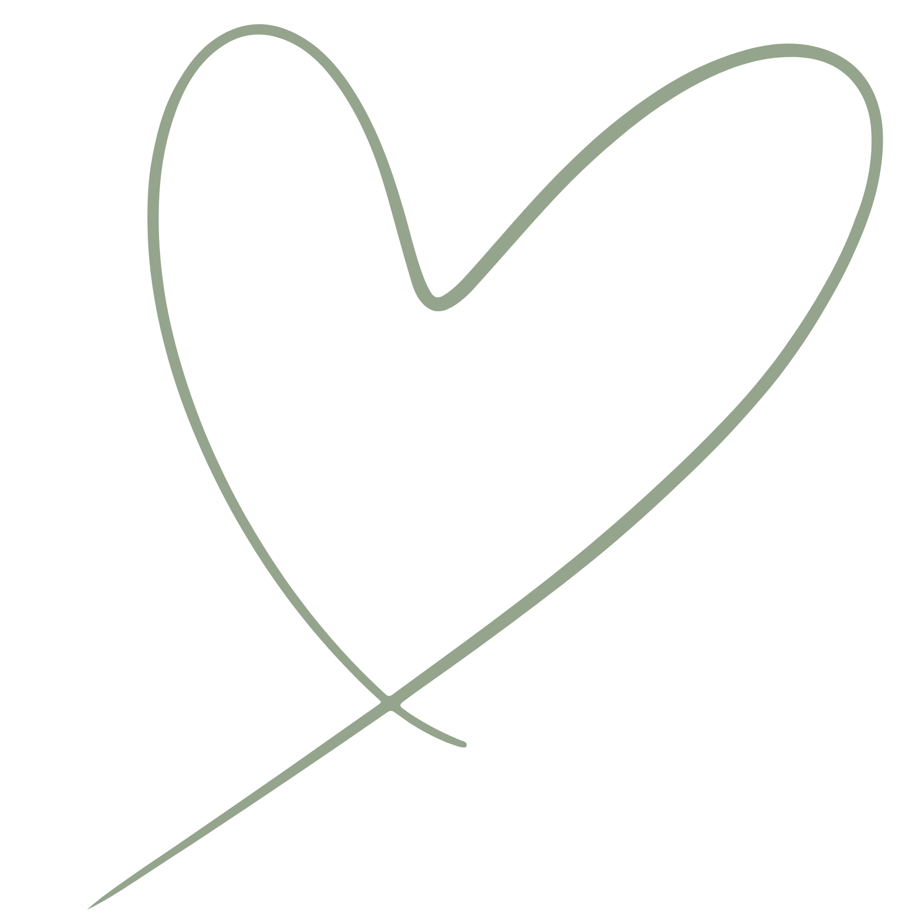 A simple line drawing of a heart on a black background.