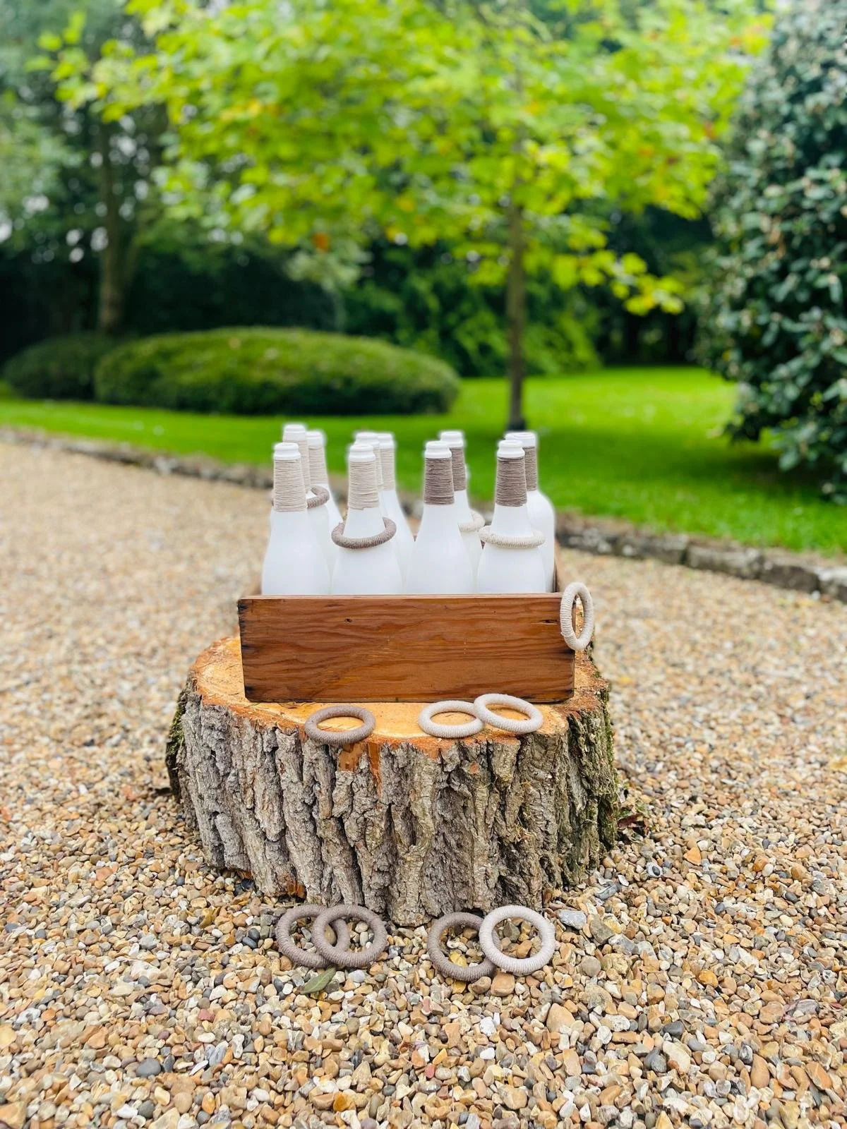 Hoopla never looked so good! Our wine bottles have been given a glow up and the matching mini hoops will put your throwing skills to the test!