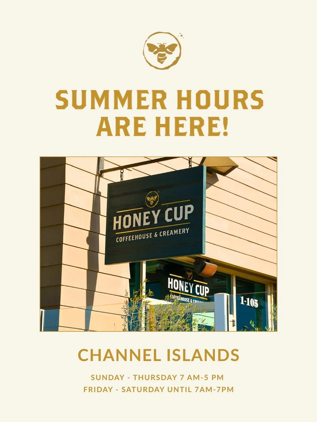 Summer just got a little sweeter 🍨☀️⁠
⁠
With extended hours at some of our Honey Cup locations, there&rsquo;s even more time for coffee dates, pastries, and late-night gelato runs 💛⁠
⁠
#HoneyCup #Coffee #CoffeeShop #SupportLocal