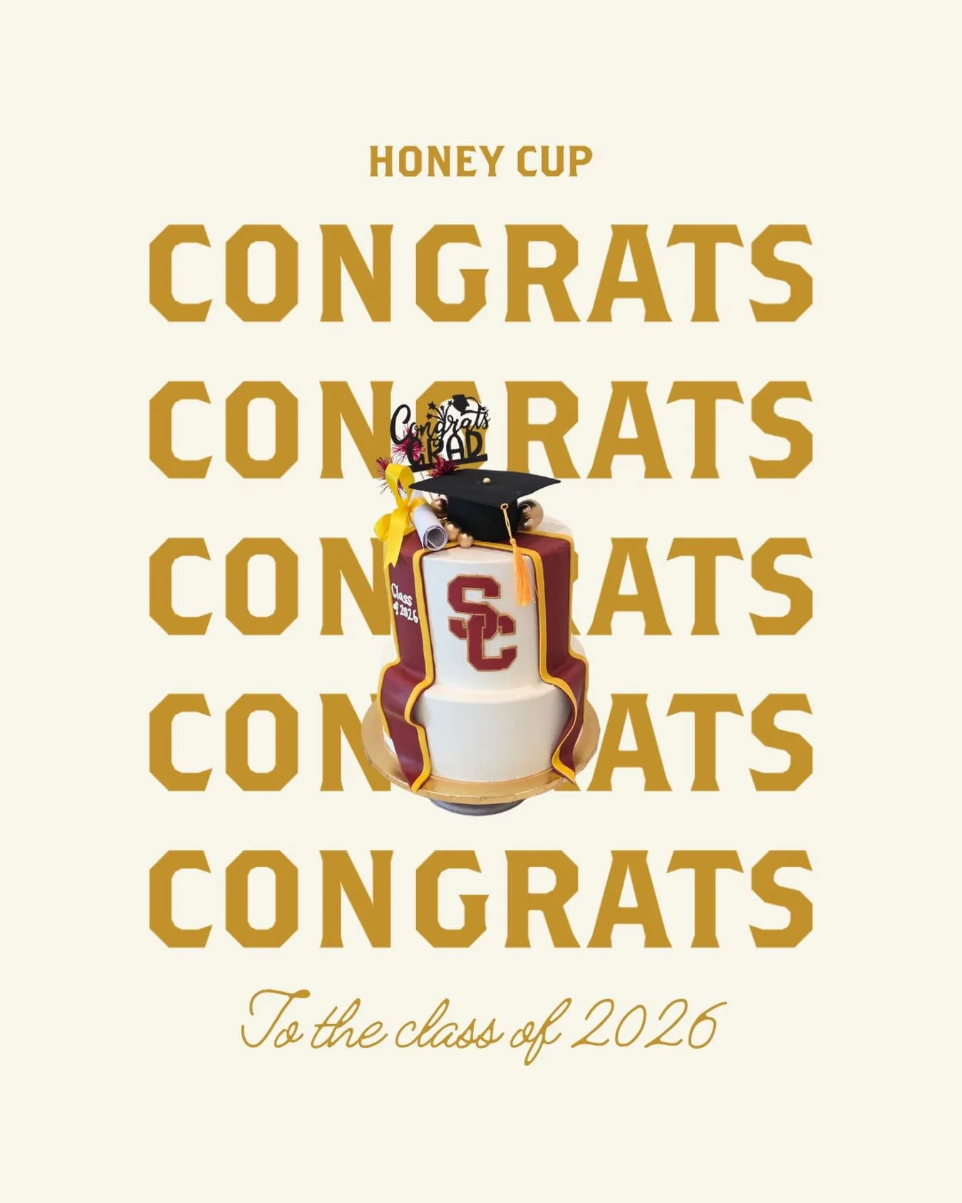 The sweetest way to celebrate your grad 🎓🍓⁠
⁠
Honey Cup treats make every graduation party a little more memorable 💛⁠

Submit a catering order on our website for a sweet cake just like this!!
⁠
#HoneyCup #Coffee #CoffeeShop #SupportLocal