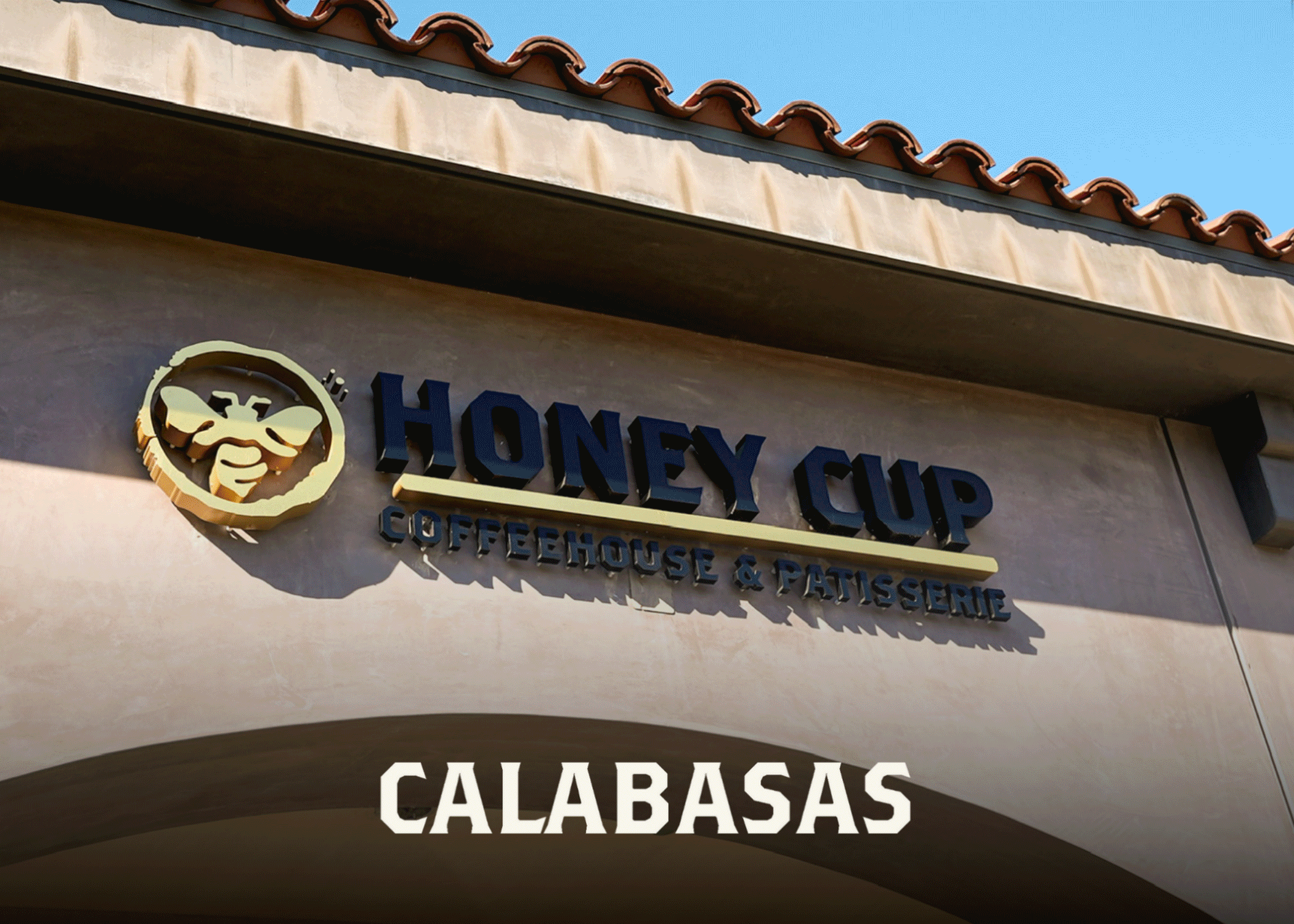 Collection of HoneyCup coffee shop and patisserie locations featuring storefronts and café interiors