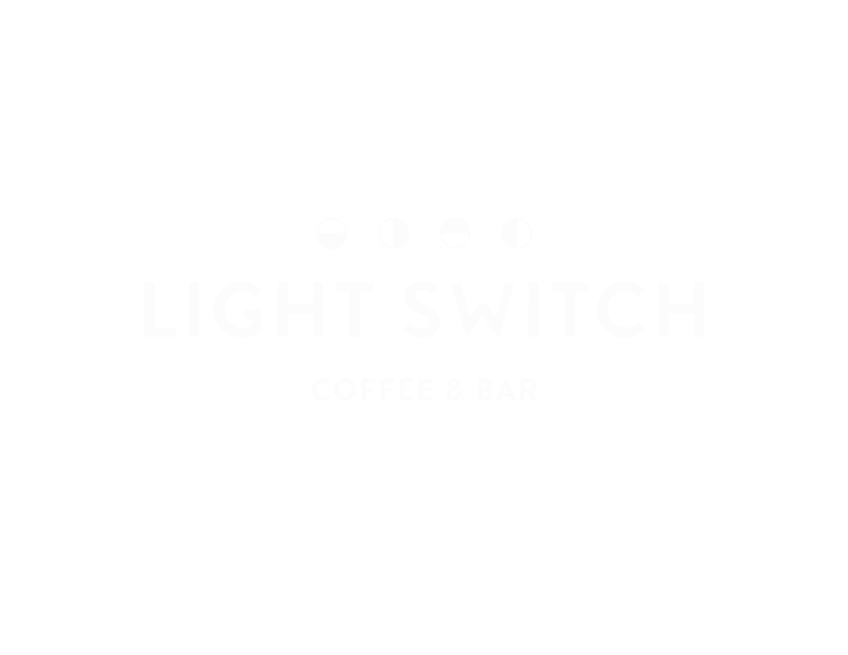 Black and white logo for Light Switch Coffee & Bar, featuring five small circles at the top, with the text 'LIGHT SWITCH' in large letters and 'COFFEE & BAR' in smaller letters below.