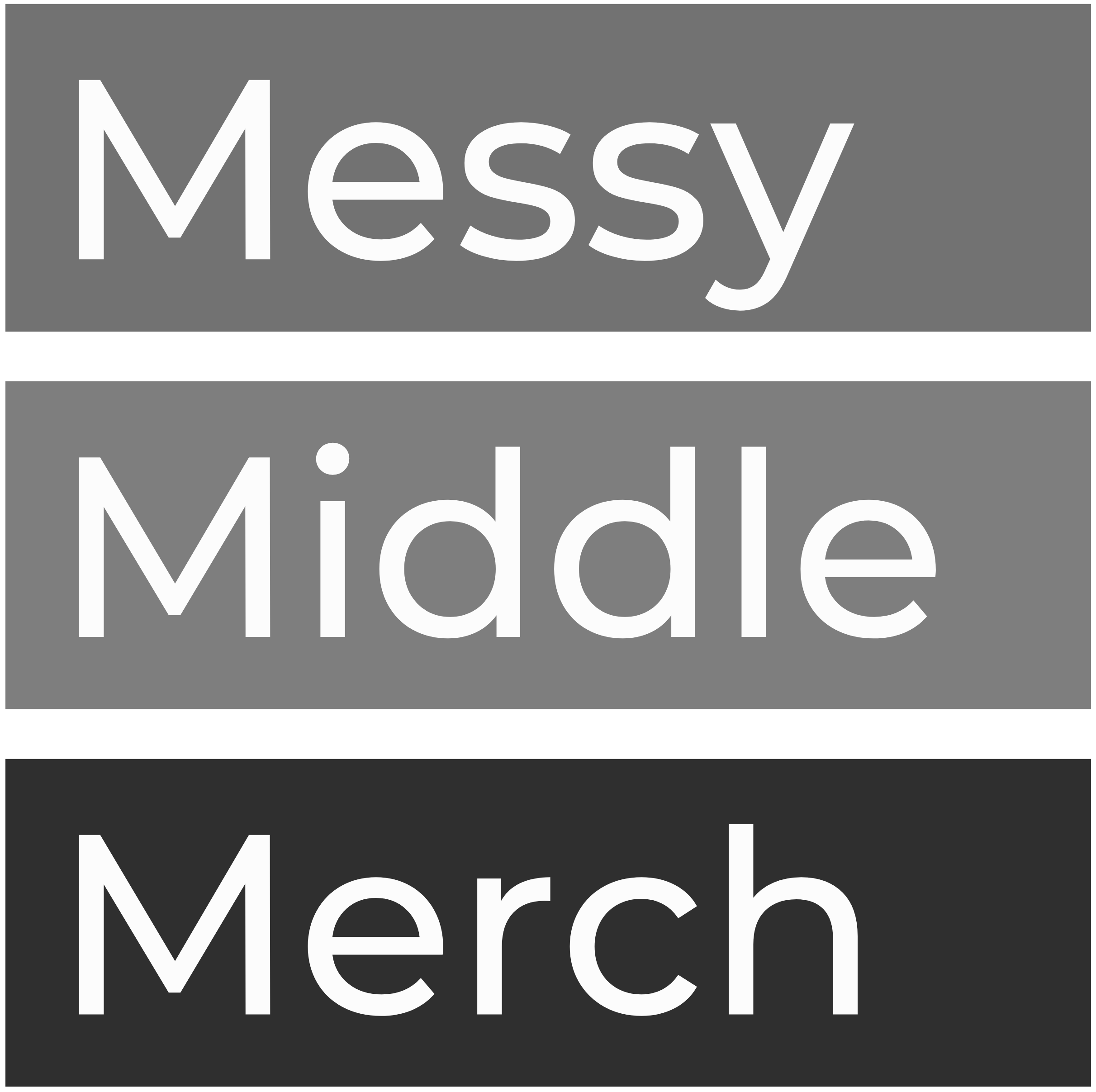 Logo that reads 'Messy Middle Merch' across three vertically stacked grey bars.