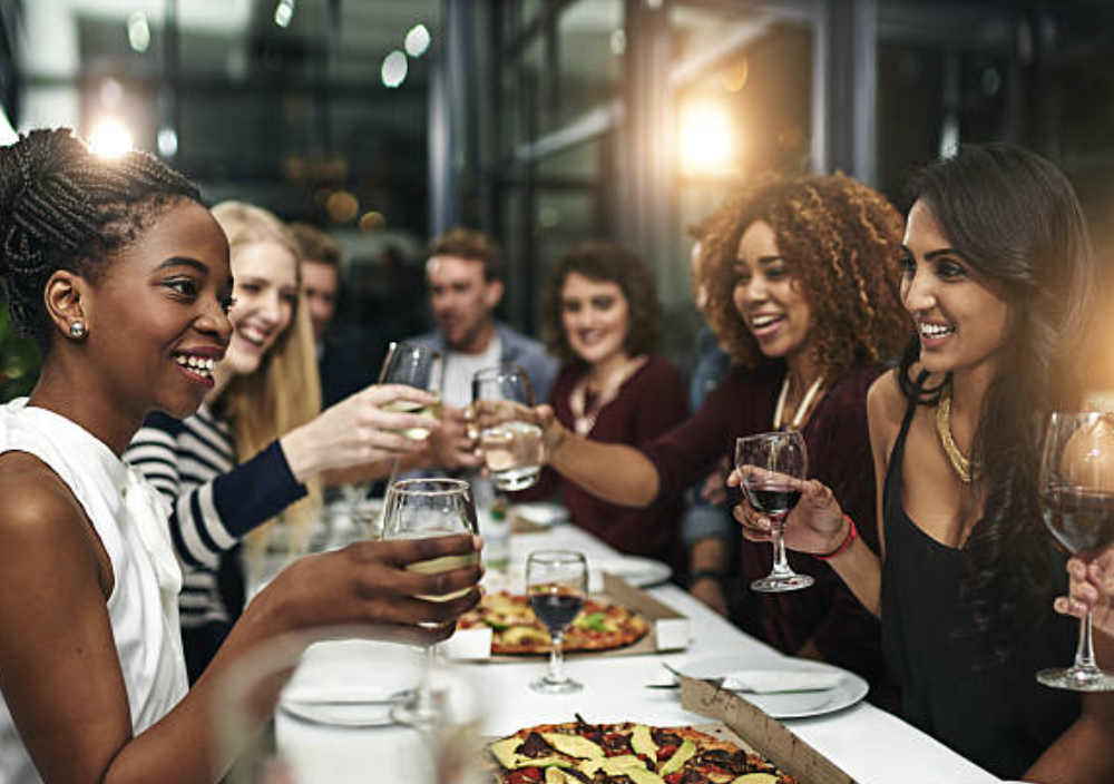 group of friends drinking wine