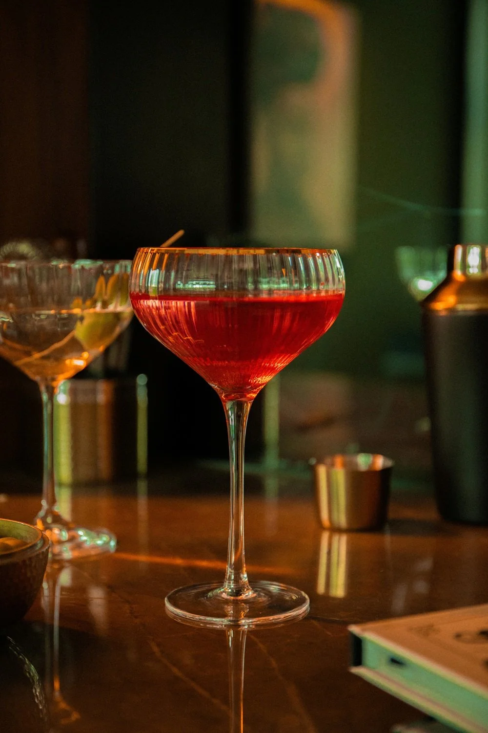 close up of bright pink cocktail