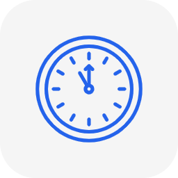 Simple blue analog clock showing the time as 12:00